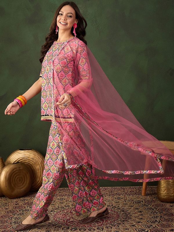 Sangria Printed Straight Kurta & Trouser With Dupatta Discount