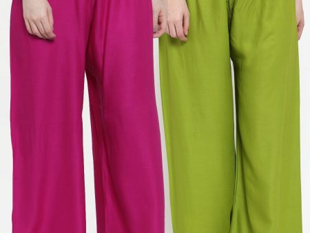 TAG 7 Women Pack Of 2 Solid Straight Palazzos Cheap