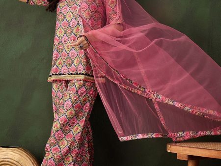 Sangria Printed Straight Kurta & Trouser With Dupatta Discount