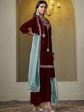 Sangria Floral Embroidered Round Neck Straight Velvet Kurta With Trousers & Dupatta Cheap