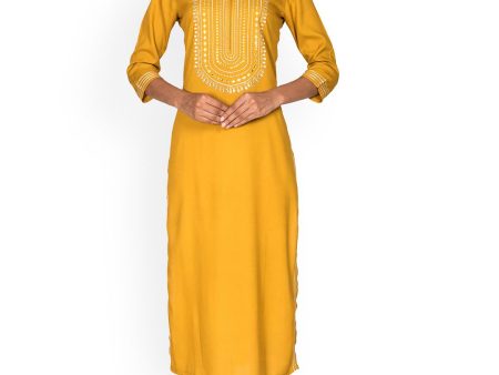 Swasti Women Yellow Embellished Mirror Work Kurta Online