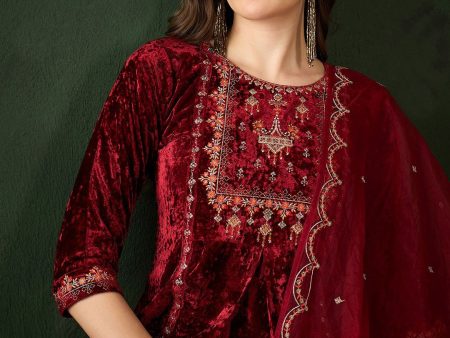 Sangria Embroidered A-Line Kurta & Trousers With Dupatta Online