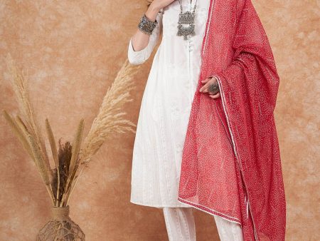 Sangria Floral Printed Pure Cotton A-Line Kurta With Trouser & Dupatta on Sale