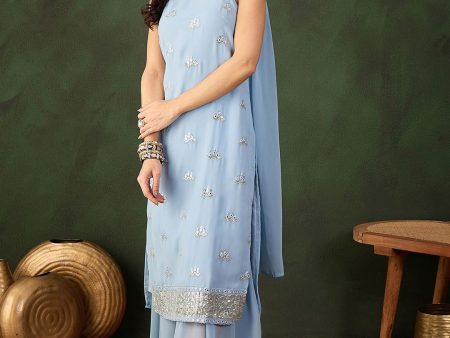 Sangria Sequined Straight Kurta & Sharara With Dupatta For Cheap