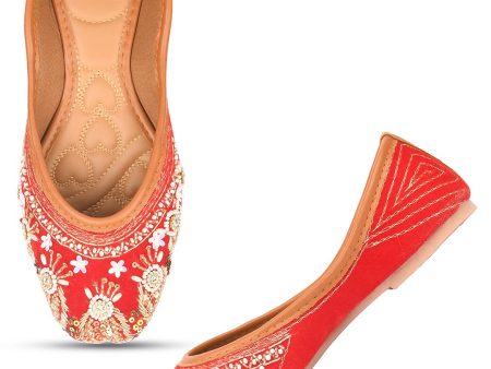 DESI COLOUR Embellished Round Toe Velvet Mojaris Discount