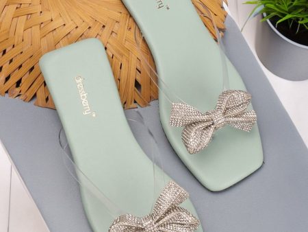 DressBerry Green Embellished Open Toe Flats Online Hot Sale