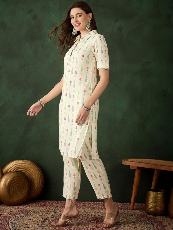 Sangria Printed Kurta With Trousers Hot on Sale