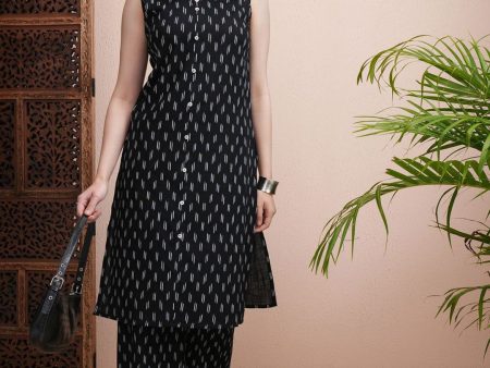 Vishudh Black Printed Pure Cotton Straight Kurta with Palazzos Cheap