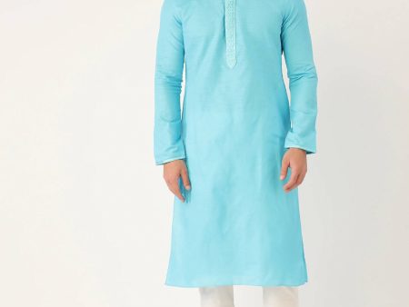 Manyavar Men Blue & White Design Kurta with Churidar Sale