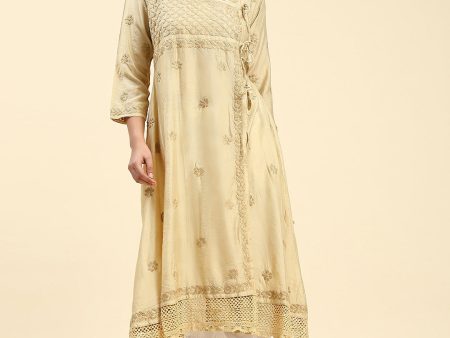 HOUSE OF KARI Embroidered Chikankari Chanderi Silk Anarkali Kurta Supply