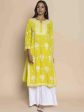 HOUSE OF KARI Floral Chikankari Embroidered Cotton Straight Kurta on Sale