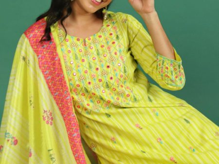 Sangria Pure Cotton Embroidered Kurta & Trouser With Dupatta Online now