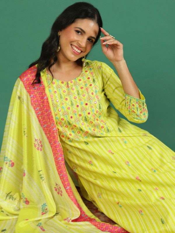 Sangria Pure Cotton Embroidered Kurta & Trouser With Dupatta Online now