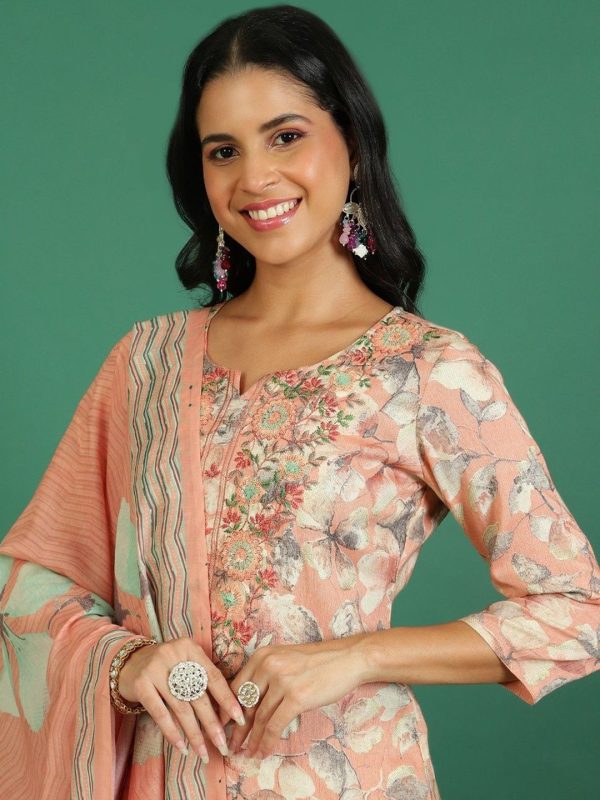 Sangria Printed Round- Neck Kurta & Trousers With Dupatta Fashion