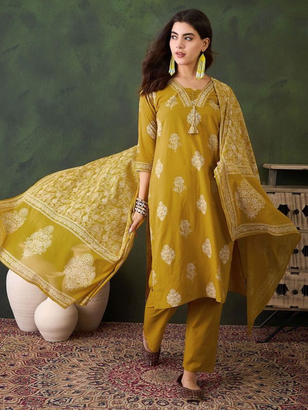 Sangria Printed Pure Cotton Straight Kurta , Trouser & Dupatta Set Hot on Sale