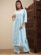 Vishudh Blue Floral Embroidered Round Neck Thread Work Kurta With Palazzos Hot on Sale