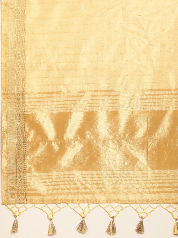 kasee Striped Zari Silk Cotton Chanderi Saree For Discount