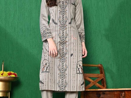 Sangria Printed Winter Velvet Kurta With Trouser For Sale