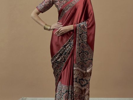 Anouk Ajrak Block Poly Crepe Block Print Saree For Sale