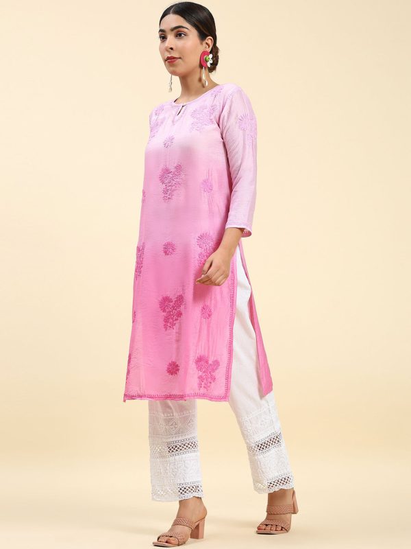 HOUSE OF KARI Floral Chikankari Embroidered Kurta For Cheap