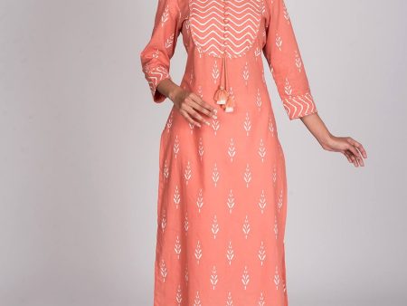 Swasti Women Peach-Coloured & peach pink Thread Work Floral Kurta Online Hot Sale