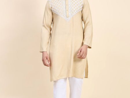 HOUSE OF KARI Ethnic Motifs Yoke Design Mandarin Collar Chikankari Pure Cotton Kurta on Sale