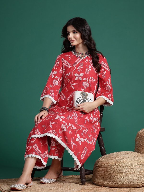 Sangria Printed Pure Cotton Kurta with Trousers For Cheap