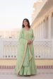 Sonakshi Women s Pista Green Faux Georgette Sequins Zari Embroidered Anarkali Dress with Dupatta Online