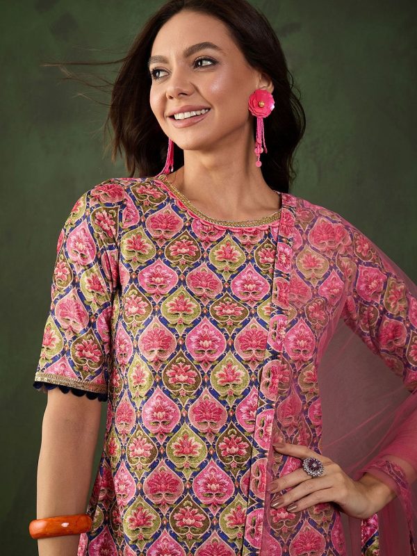 Sangria Printed Straight Kurta & Trouser With Dupatta Discount