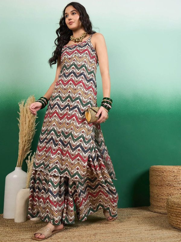 Sangria Printed Straight Kurta With Palazzo Set on Sale