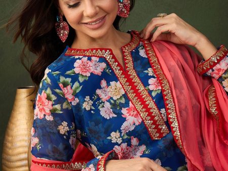 Sangria Printed Kurta, Palazzo With Dupatta Discount