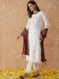 Sangria White Ethnic Motifs Embroidered Thread Work Straight Kurta & Trouser With Dupatta Sale