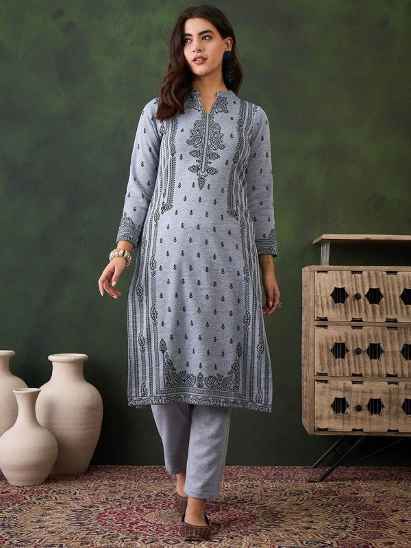 Sangria Self Design Winter Kurta & Trouser Fashion