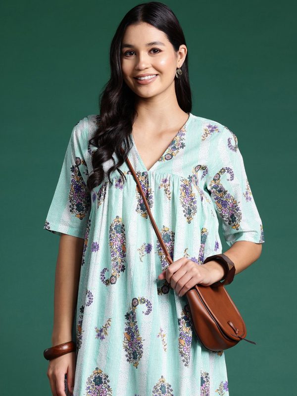 Sangria Floral Print Pleated Empire Kurta Online Sale