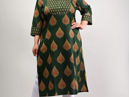 Swasti Women Plus Size Green Geometric Printed Floral Cotton Kurta Online