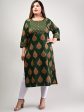 Swasti Women Plus Size Green Geometric Printed Floral Cotton Kurta Online