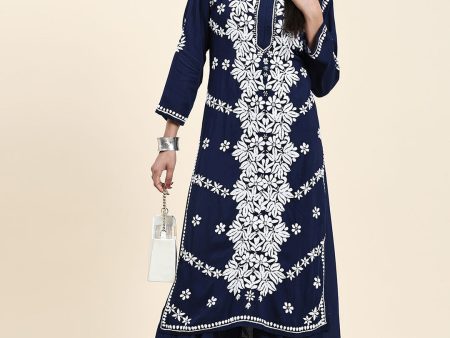 HOUSE OF KARI Ethnic Motifs Embroidered Chikankari Cotton Kurta & Palazzos on Sale