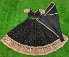 Malishka Export Black Roman Silk With Embroidery Zari Lehenga Choli Set - Black on Sale