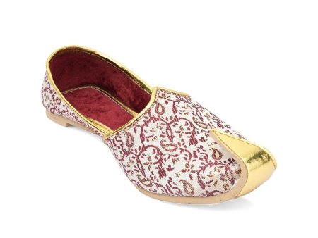 DESI COLOUR Men Off White & Maroon Woven Design Mojaris Hot on Sale