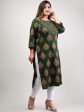 Swasti Women Plus Size Green Geometric Printed Floral Cotton Kurta Online