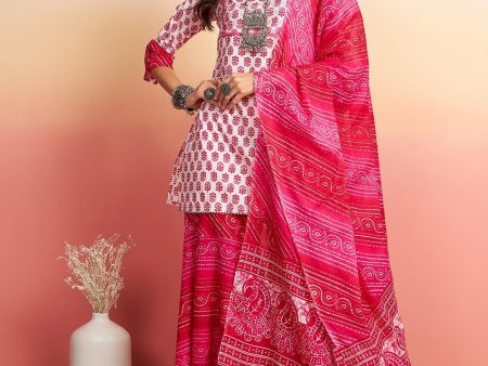 Sangria Floral Printed Pure Cotton Kurti With Sharara & Dupatta Online