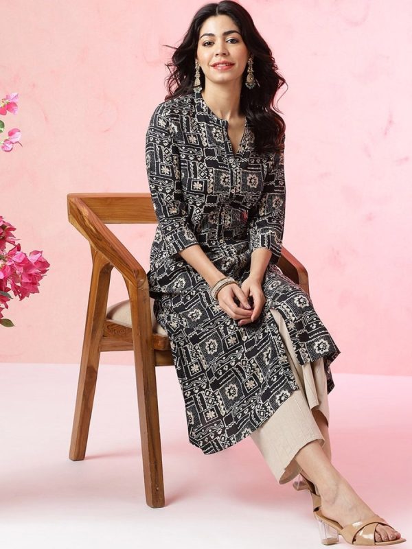 Anouk Abstract Printed Mandarin Collar Kurta on Sale