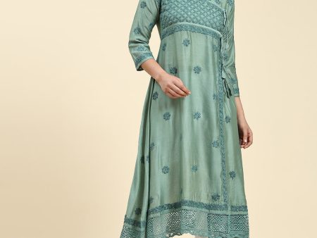 HOUSE OF KARI Embroidered Chikankari Chanderi Silk Anarkali Kurta on Sale