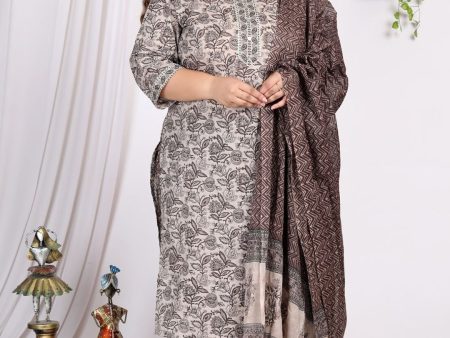 Swasti Floral Printed Regular Sequinned Pure Cotton Kurta with Trousers & With Dupatta Supply