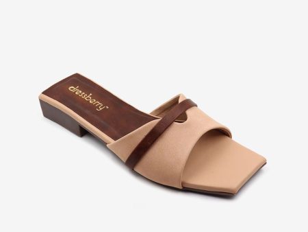 DressBerry Beige & Brown Colourblocked Open Toe Flats For Cheap