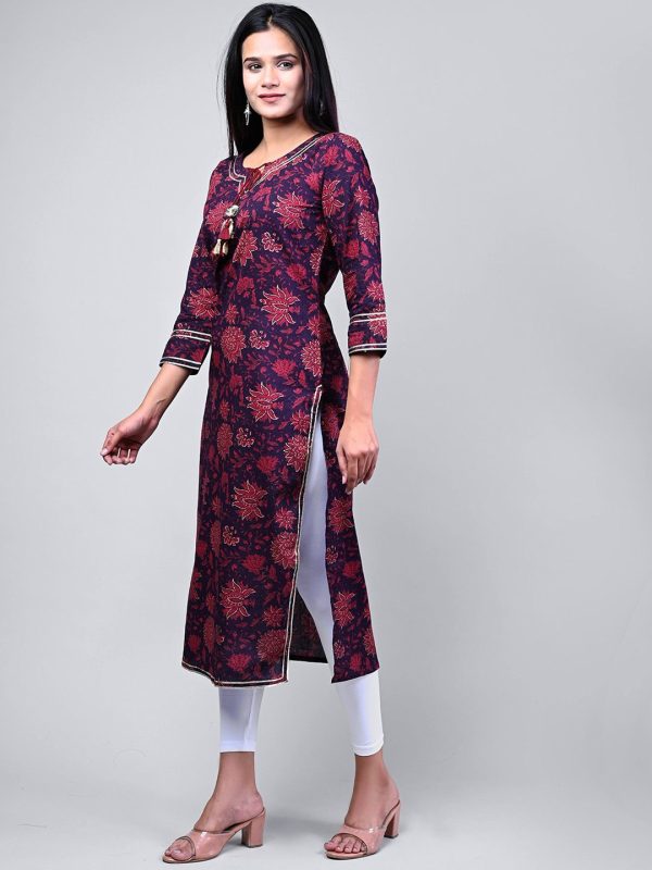 Swasti Women Maroon & Red Floral Printed Floral Kurta on Sale