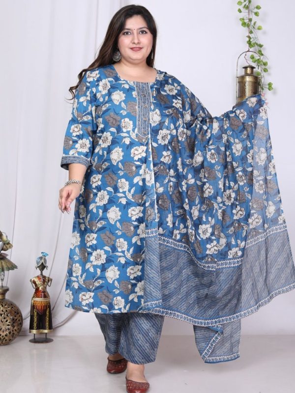 Swasti Floral Printed Regular Sequinned Pure Cotton Kurta with Trousers & Dupatta Fashion