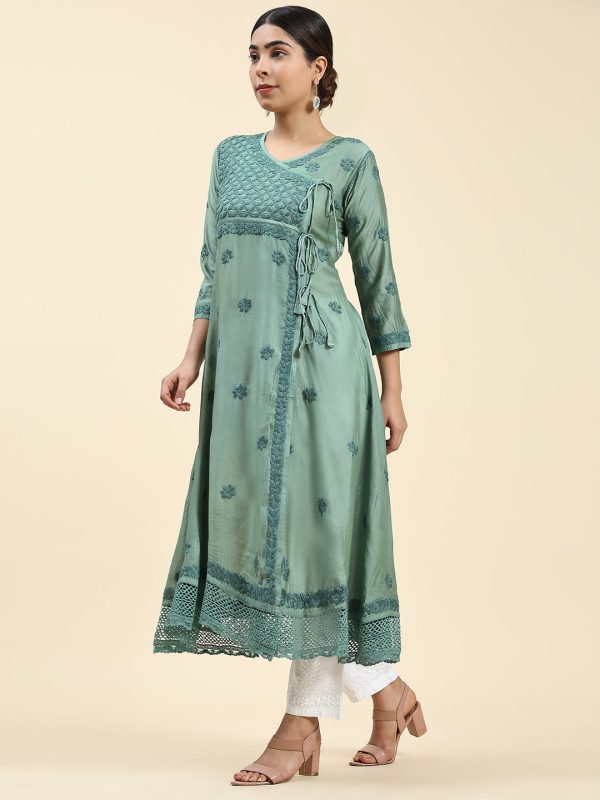 HOUSE OF KARI Embroidered Chikankari Chanderi Silk Anarkali Kurta on Sale