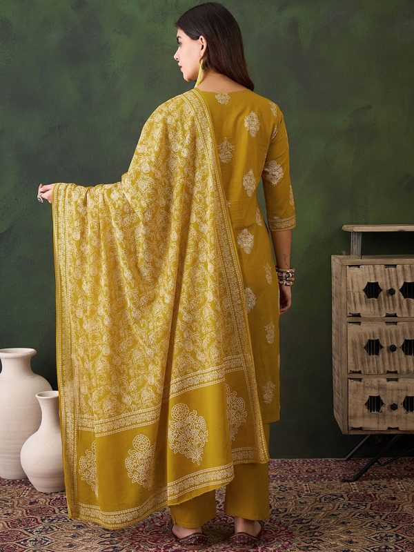 Sangria Printed Pure Cotton Straight Kurta , Trouser & Dupatta Set Hot on Sale