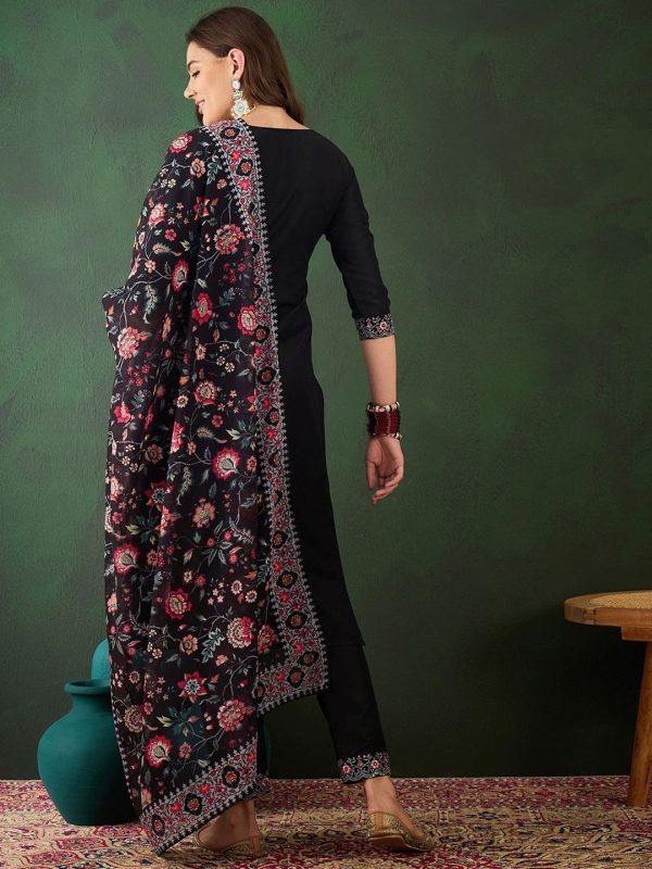 Sangria Floral Embroidered Sequinned Kurta with Trousers & Dupatta Online now